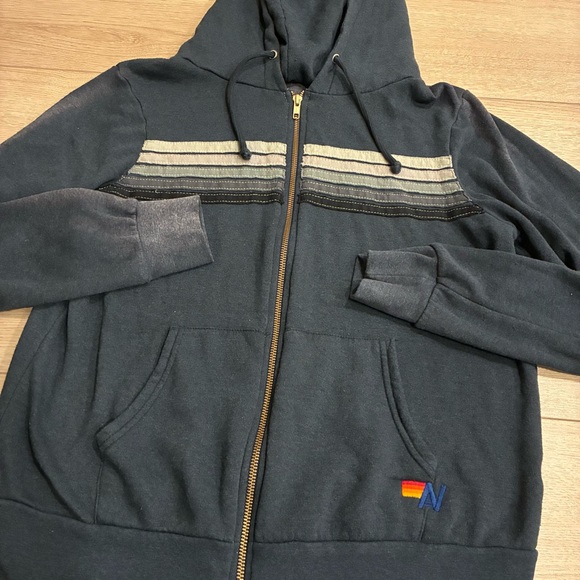 Aviator Nation Tops - Aviator Nation Women’s 5 Stripe Hoodie Faded Smoke Gray Navy Size S